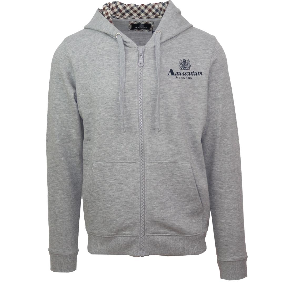 Aquascutum London Embossed Signature Logo Grey Zip-Up Hoodie