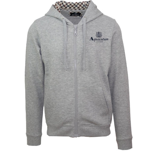 Aquascutum London Embossed Signature Logo Grey Zip-Up Hoodie