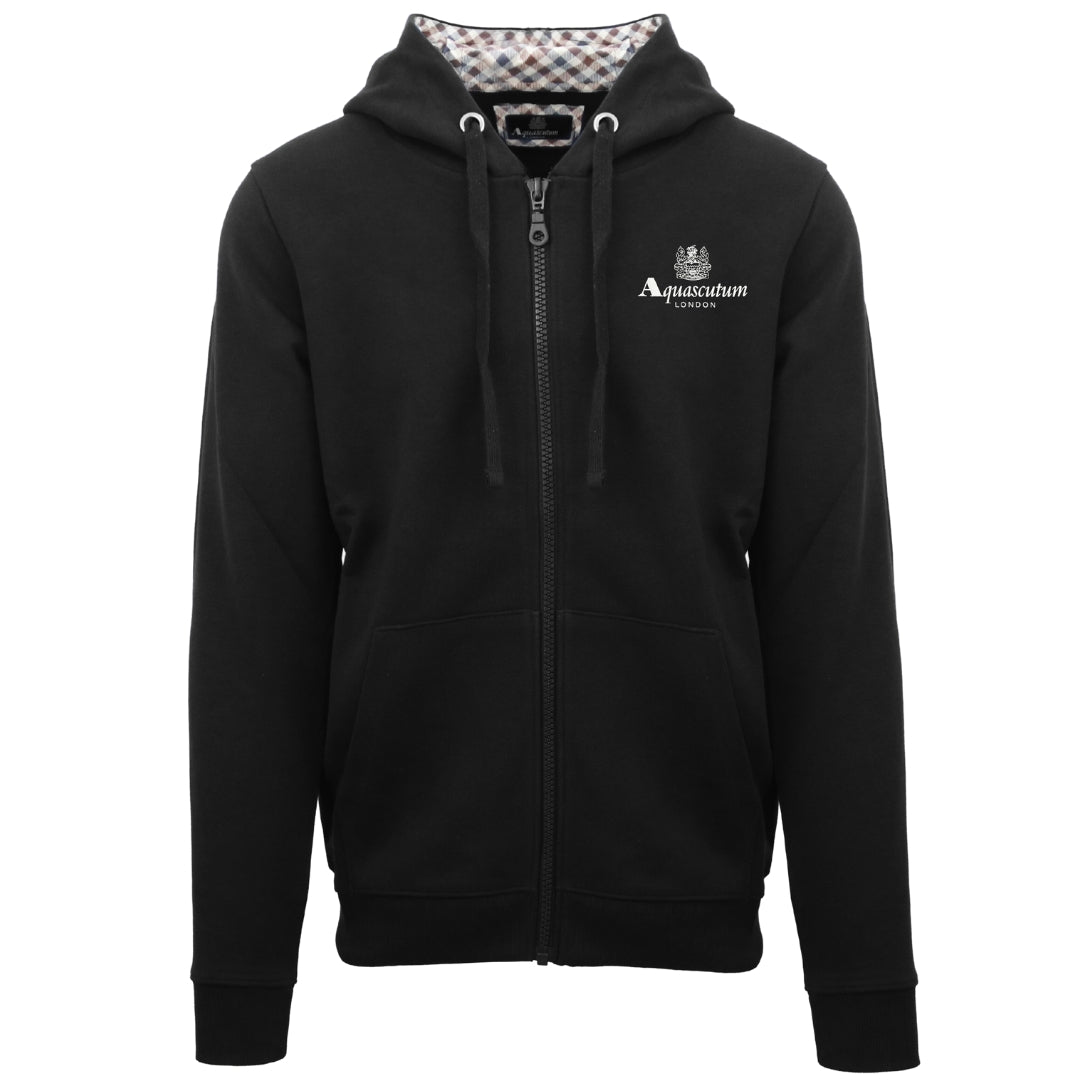 Aquascutum London Embossed Signature Logo Black Zip-Up Hoodie