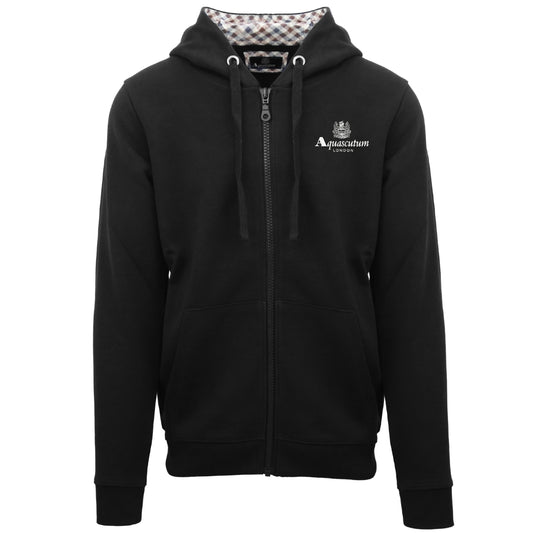 Aquascutum London Embossed Signature Logo Black Zip-Up Hoodie