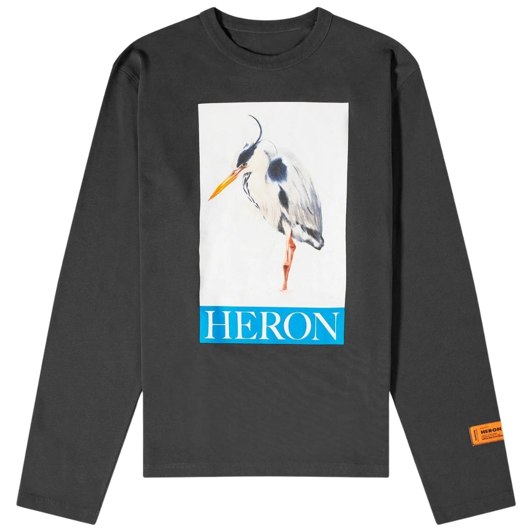 Heron Preston Boxed Painted Heron Bird Logo Long Sleeved Black T Shirt