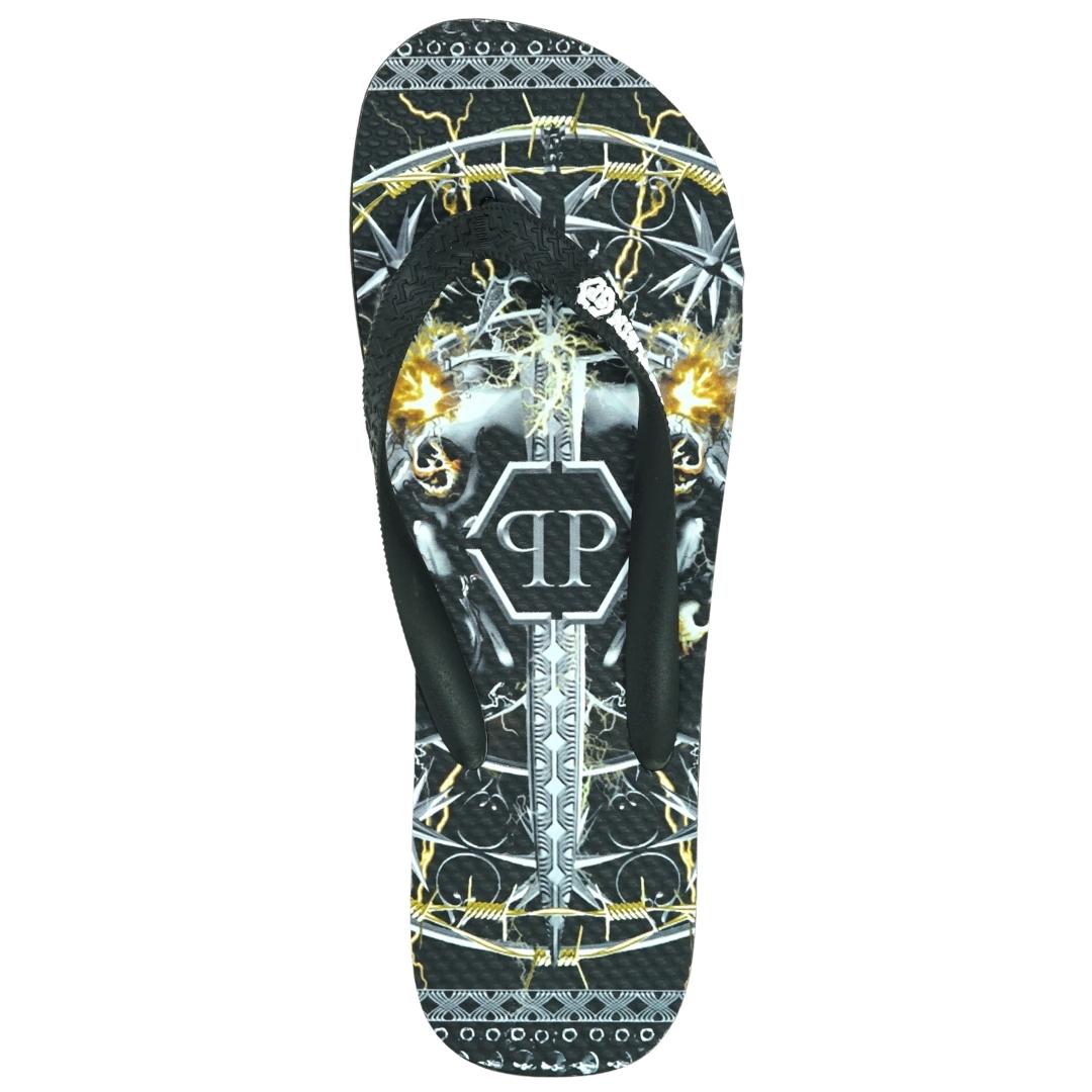 Philipp Plein Sword Logo Black Flip Flops
