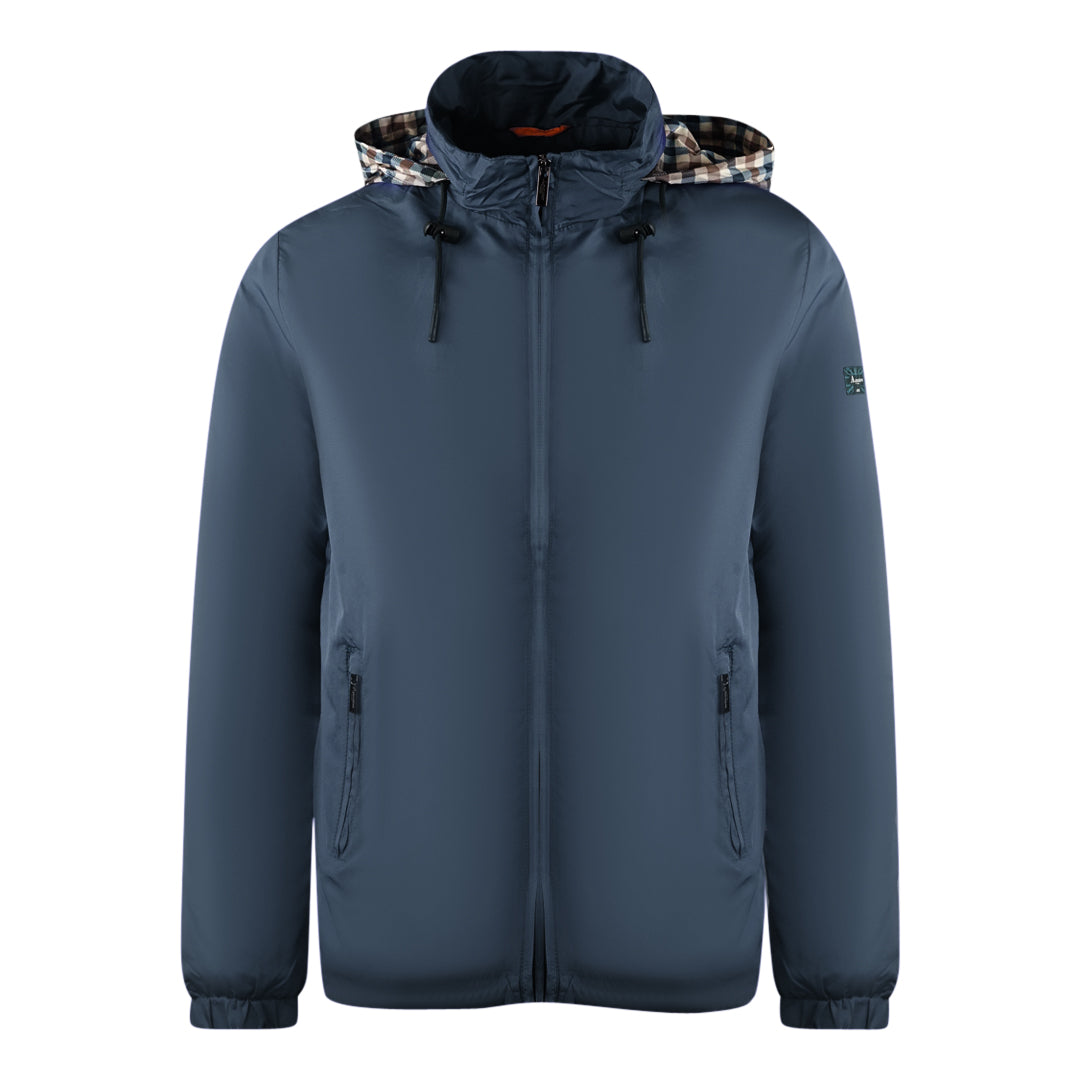 Aquascutum Plain Navy Blue Hide Hood Lightweight Jacket