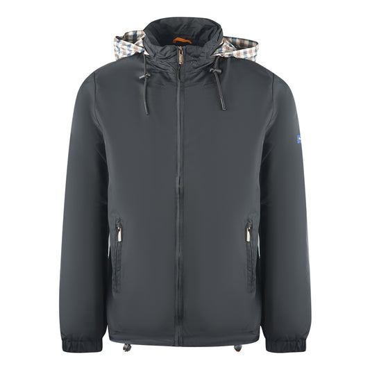 Aquascutum Plain Black Hide Hood Lightweight  Jacket