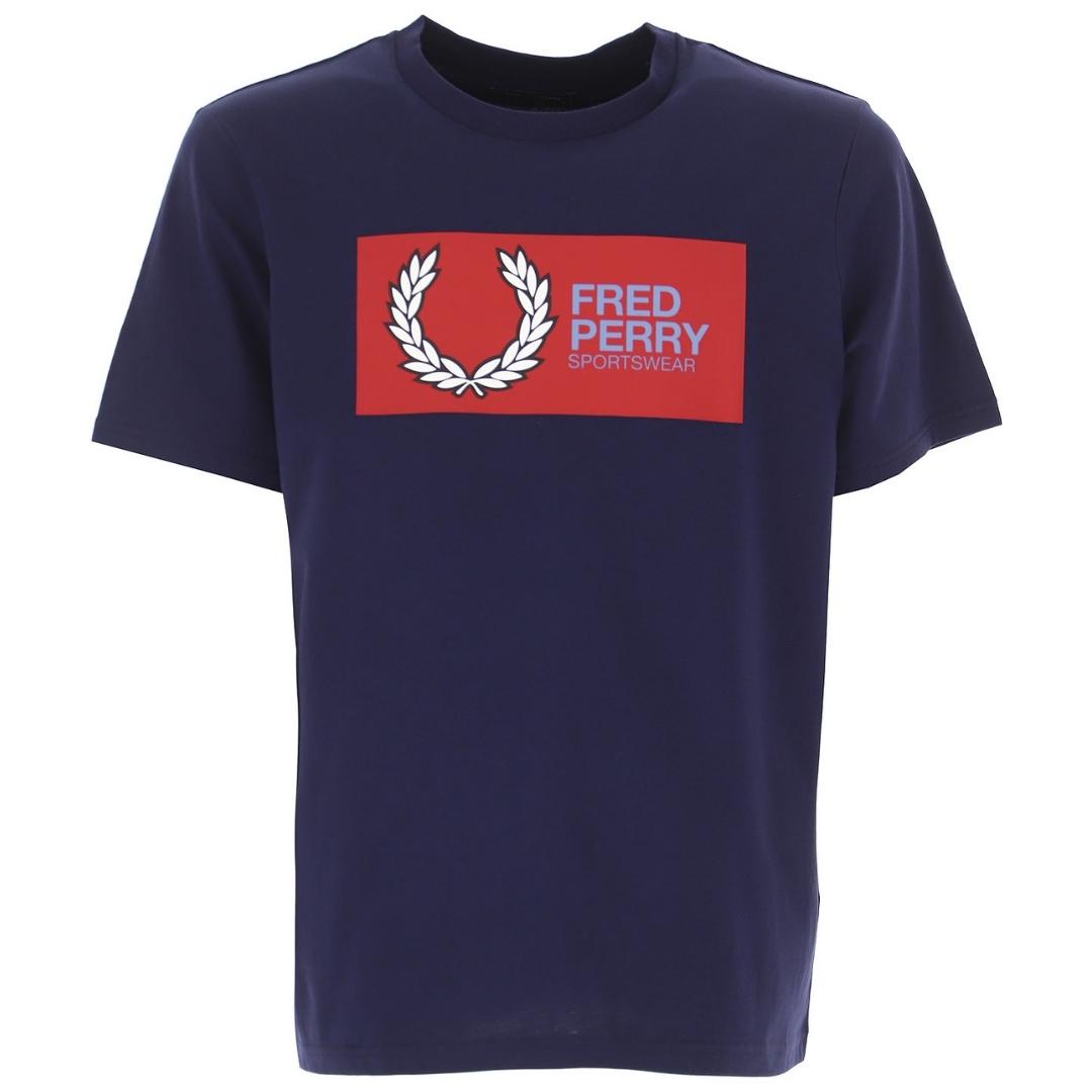 Fred Perry Box Logo Navy Blue Sportswear T Shirt