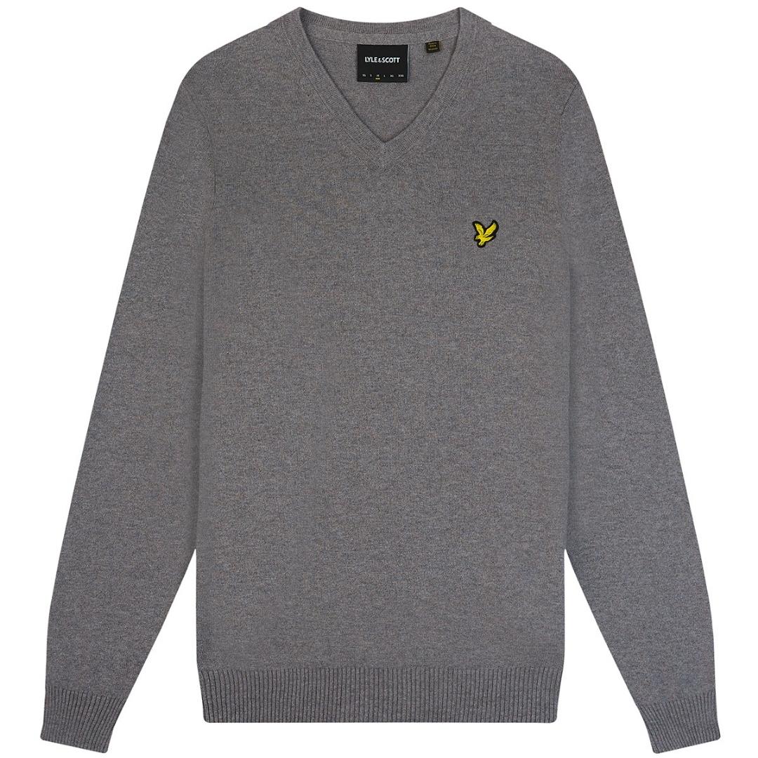 Lyle & Scott Cotton Merino Mid Grey Marl V-Neck Jumper