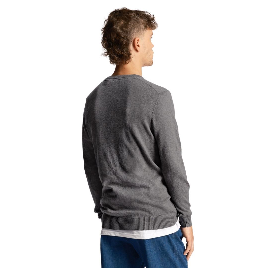 Lyle & Scott Cotton Merino Mid Grey Marl V-Neck Jumper