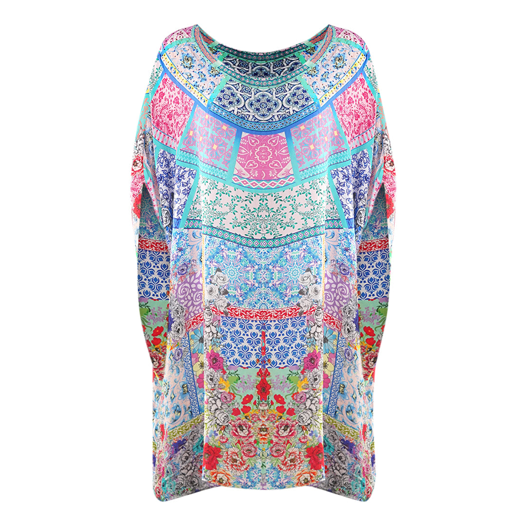 Inoa Martinique 12004 Blue Floral Short Kaftan Cover Up