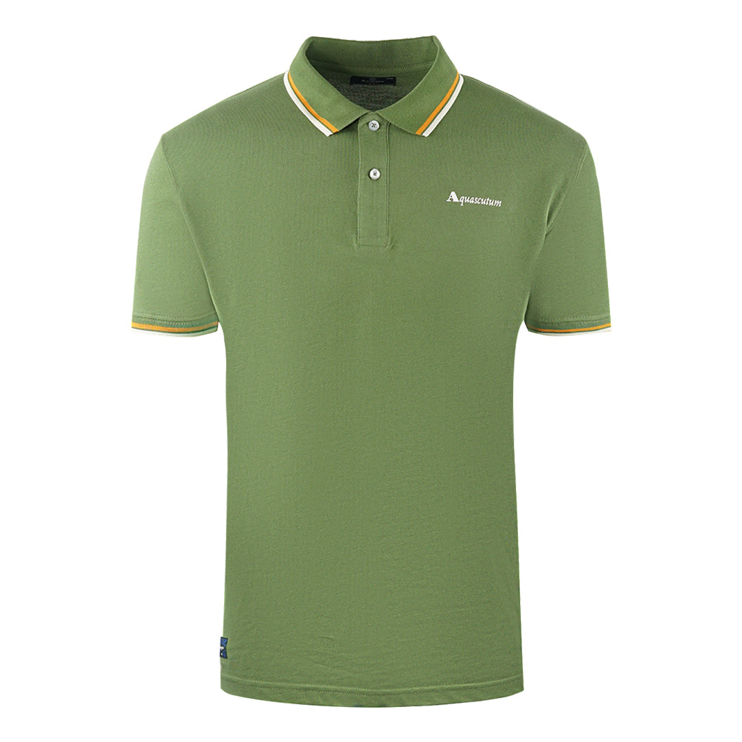 Aquascutum Twin Tipped Collar Brand Logo Army Green Polo Shirt