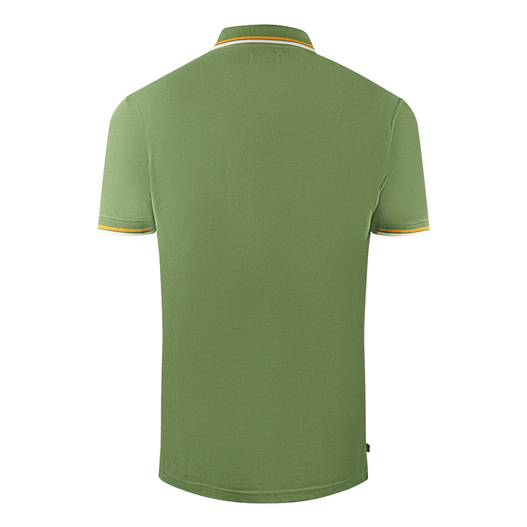 Aquascutum Twin Tipped Collar Brand Logo Army Green Polo Shirt