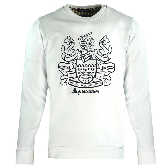Aquascutum Large Crest Crew Neck White Sweatshirt