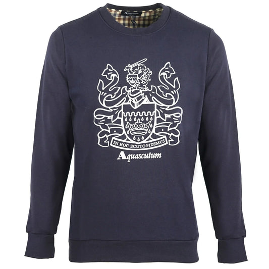 Aquascutum Large Crest Crew Neck Navy Blue Sweatshirt