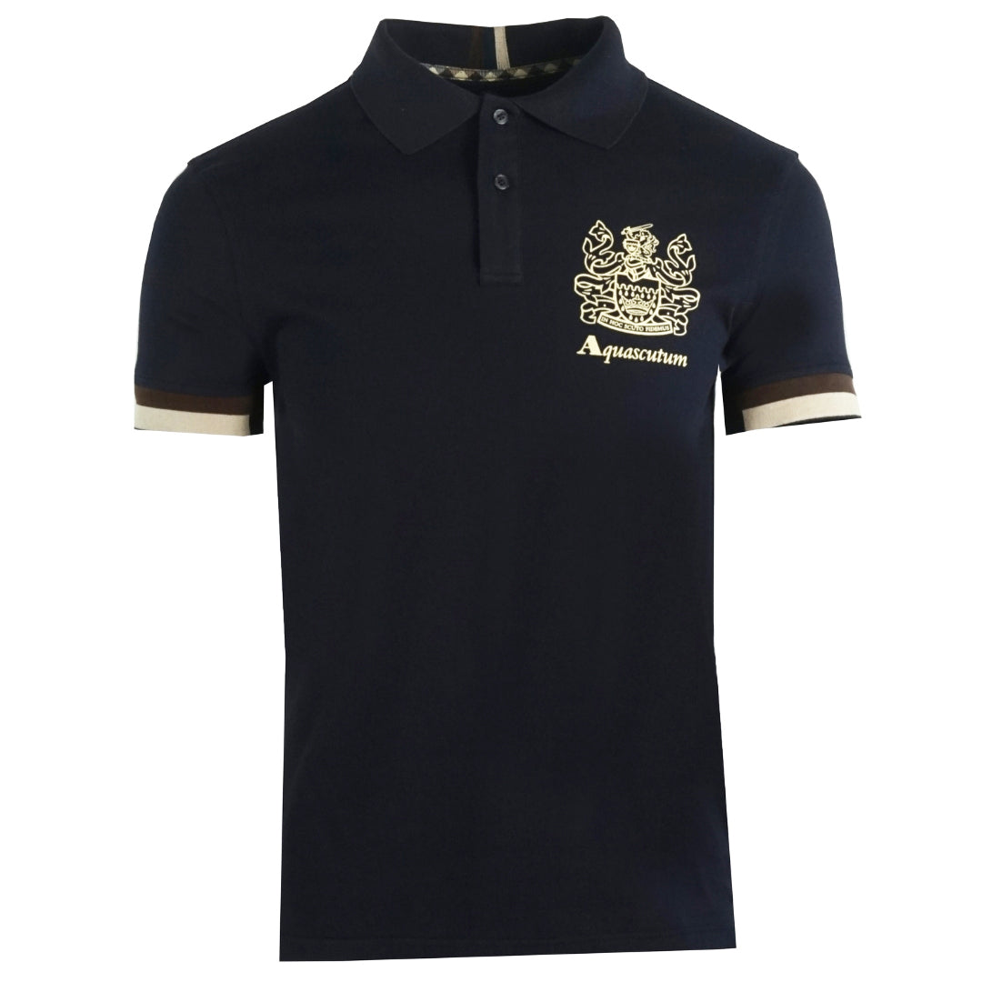 Aquascutum Aldis Crest Logo Navy Polo Shirt