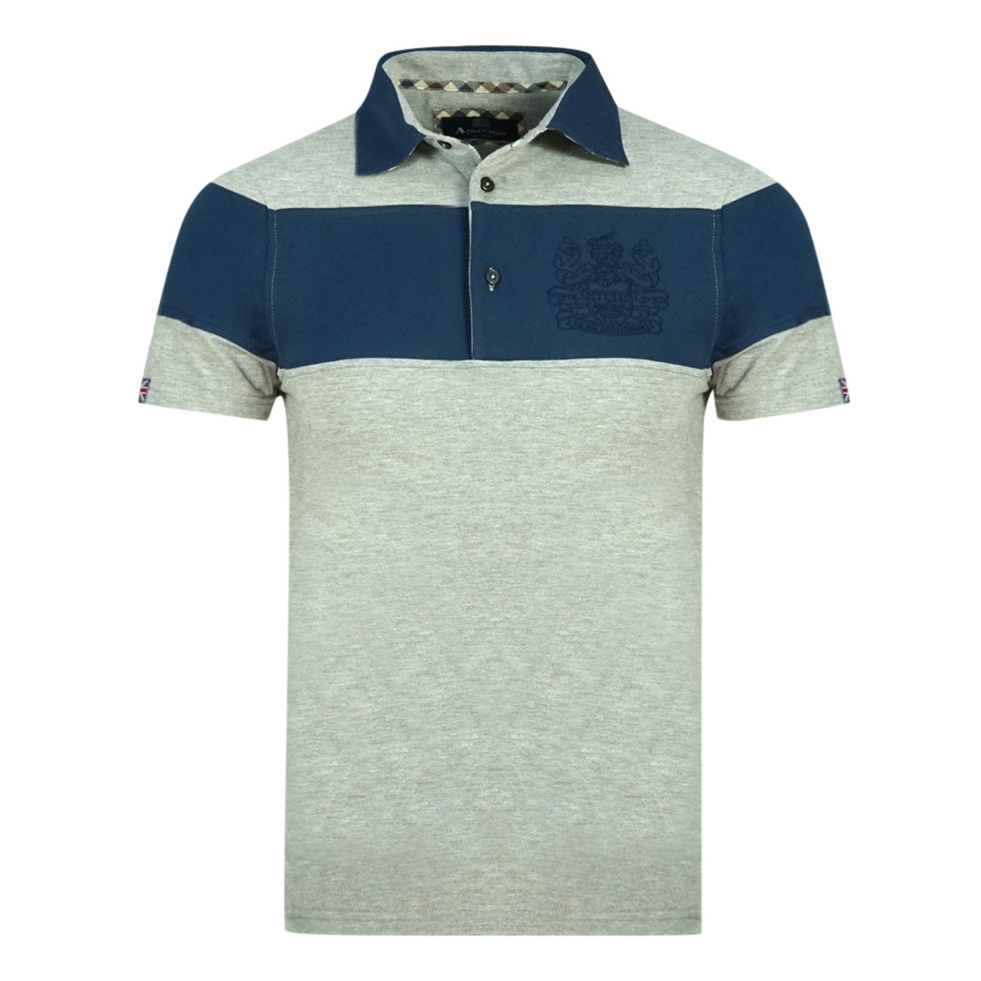 Aquascutum Colour Block Aldis Crest Chest Logo Grey Polo Shirt