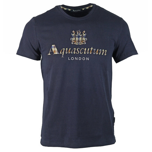 Aquascutum Signature Check Logo Navy T-Shirt