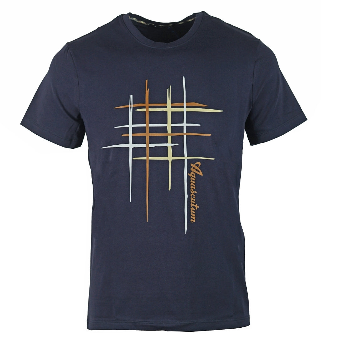 Aquascutum Criss Cross Navy Blue T-Shirt