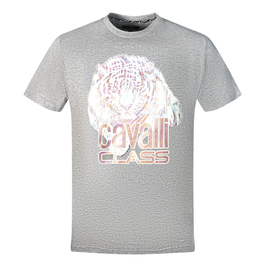Cavalli Class Large Tiger Logo Grey T-Shirt