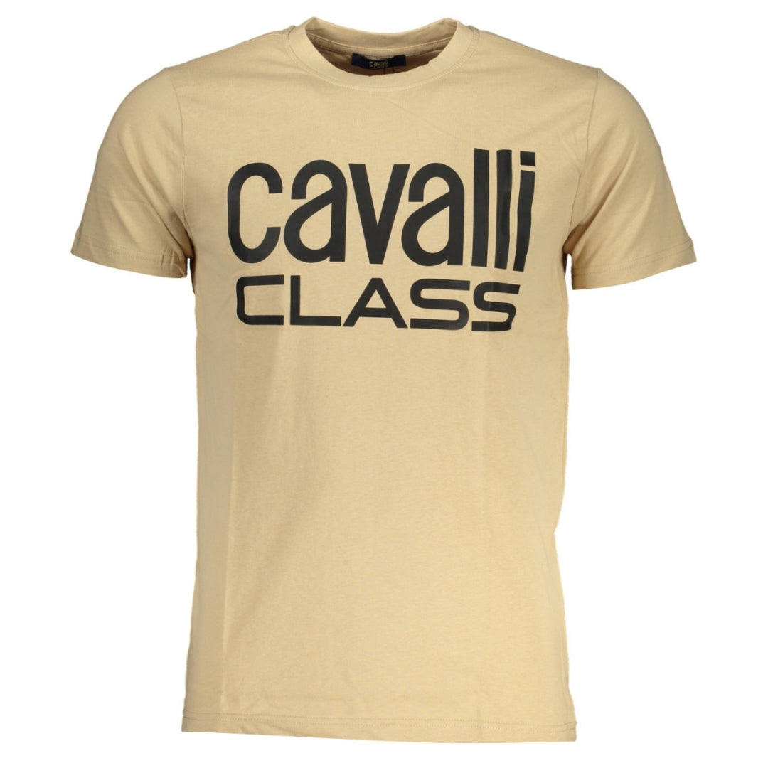 Cavalli Class Bold Black Logo Beige T-Shirt