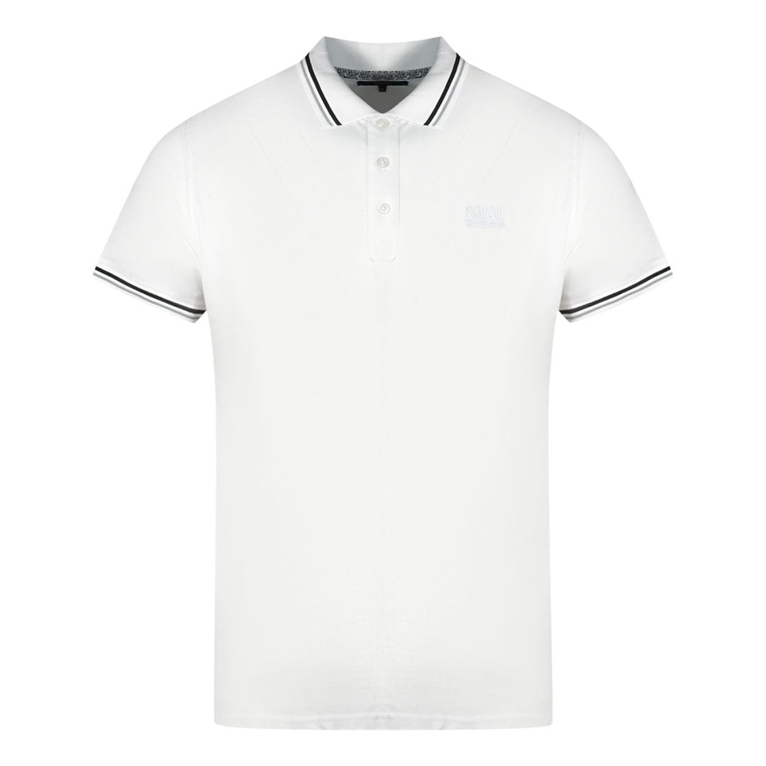 Cavalli Class Twinned Tipped Collar White Polo Shirt