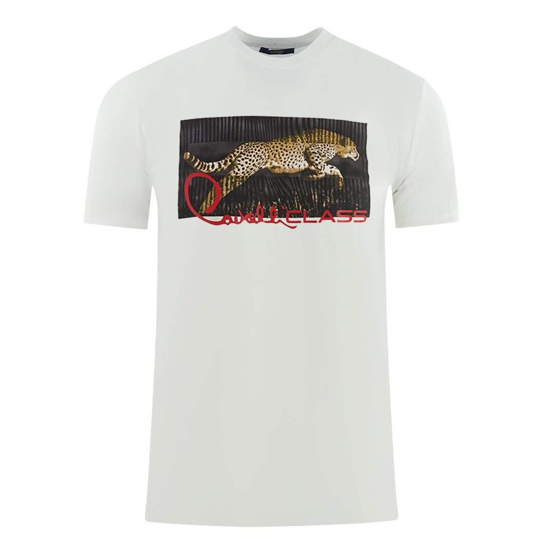Cavalli Class Boxed Leopard Logo White T-Shirt