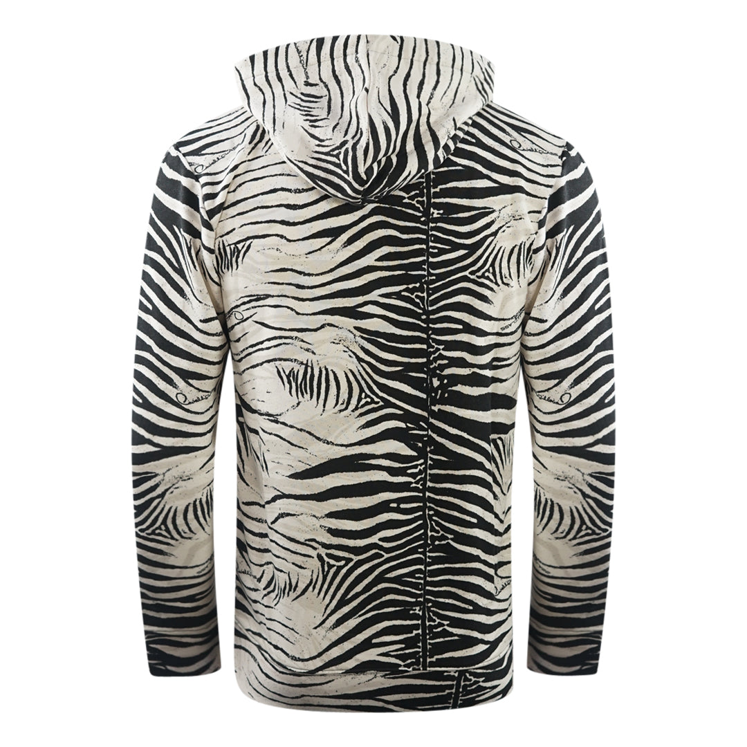 Cavalli Class Zebra Print Zip-Up Black Hoodie