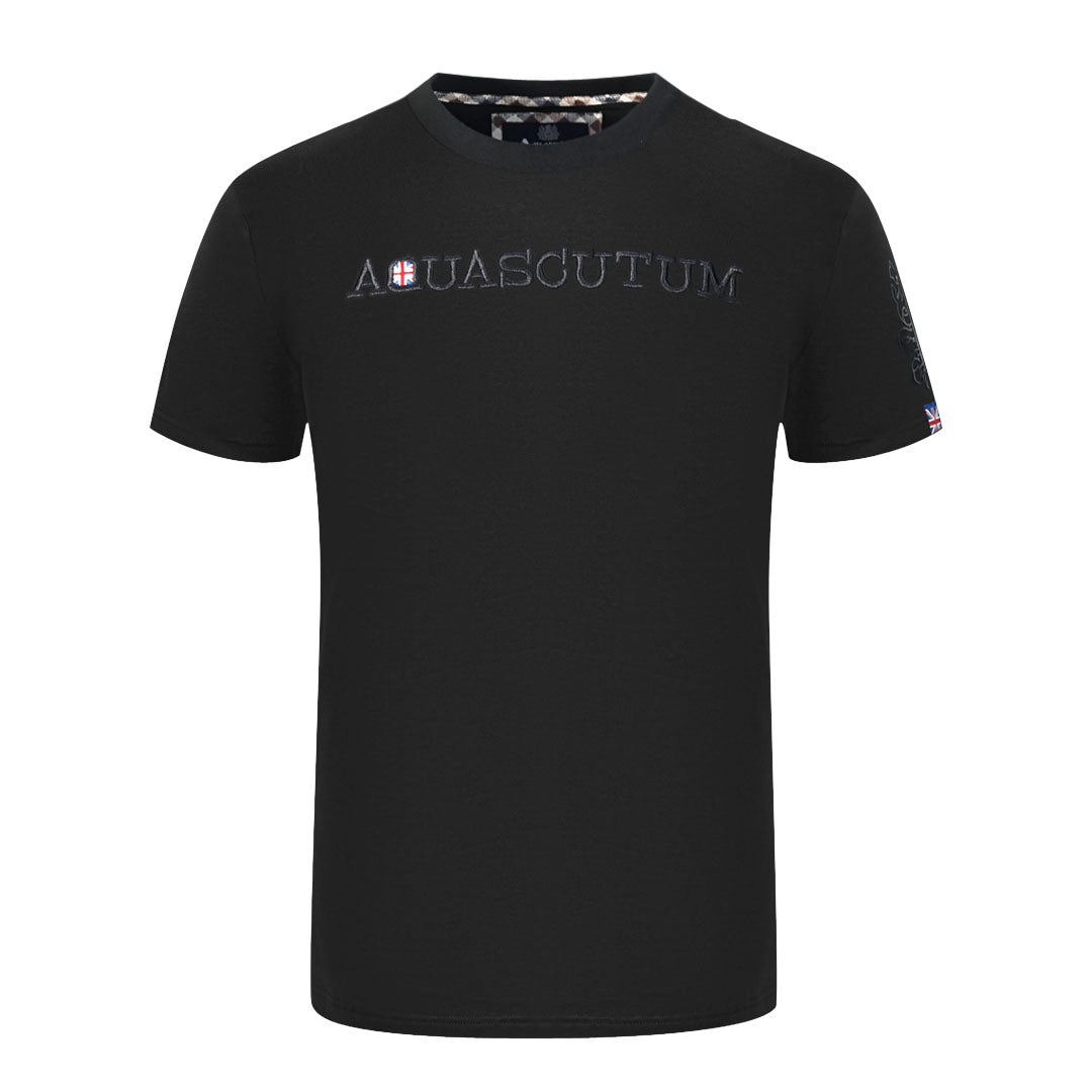 Aquascutum Brand Embossed Logo Black T-Shirt