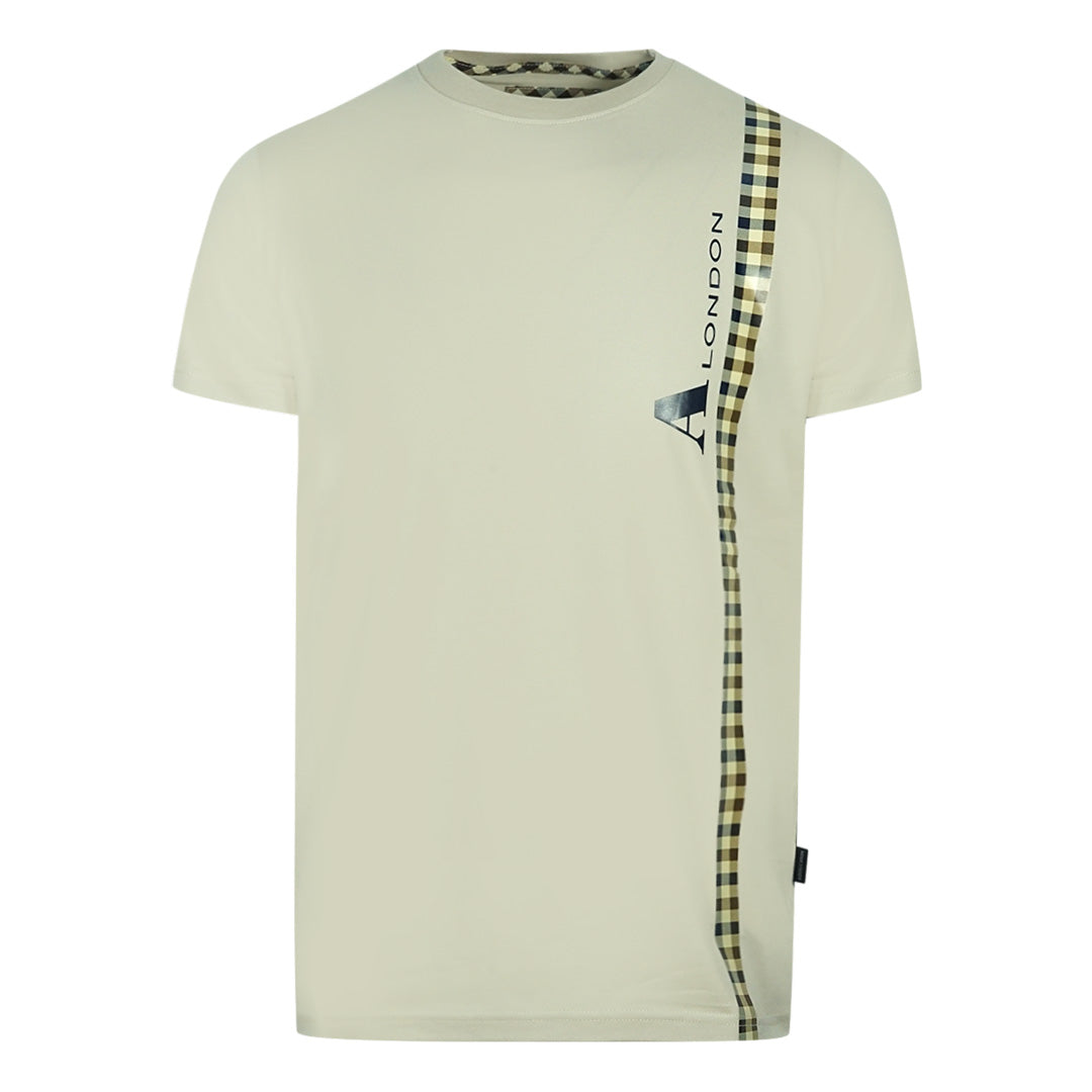 Aquascutum Vertical Check Logo Beige T Shirt