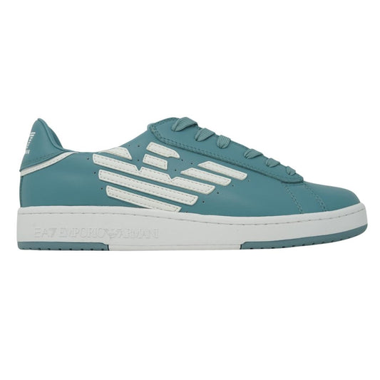EA7 Eagle Logo Smoke Blue Leather Trainers - Nova Clothing