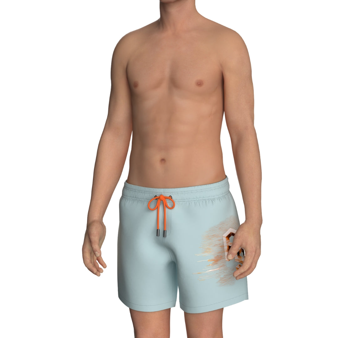 Plein Sport Metallic Logo Medium Boardshort Blue Swim Shorts