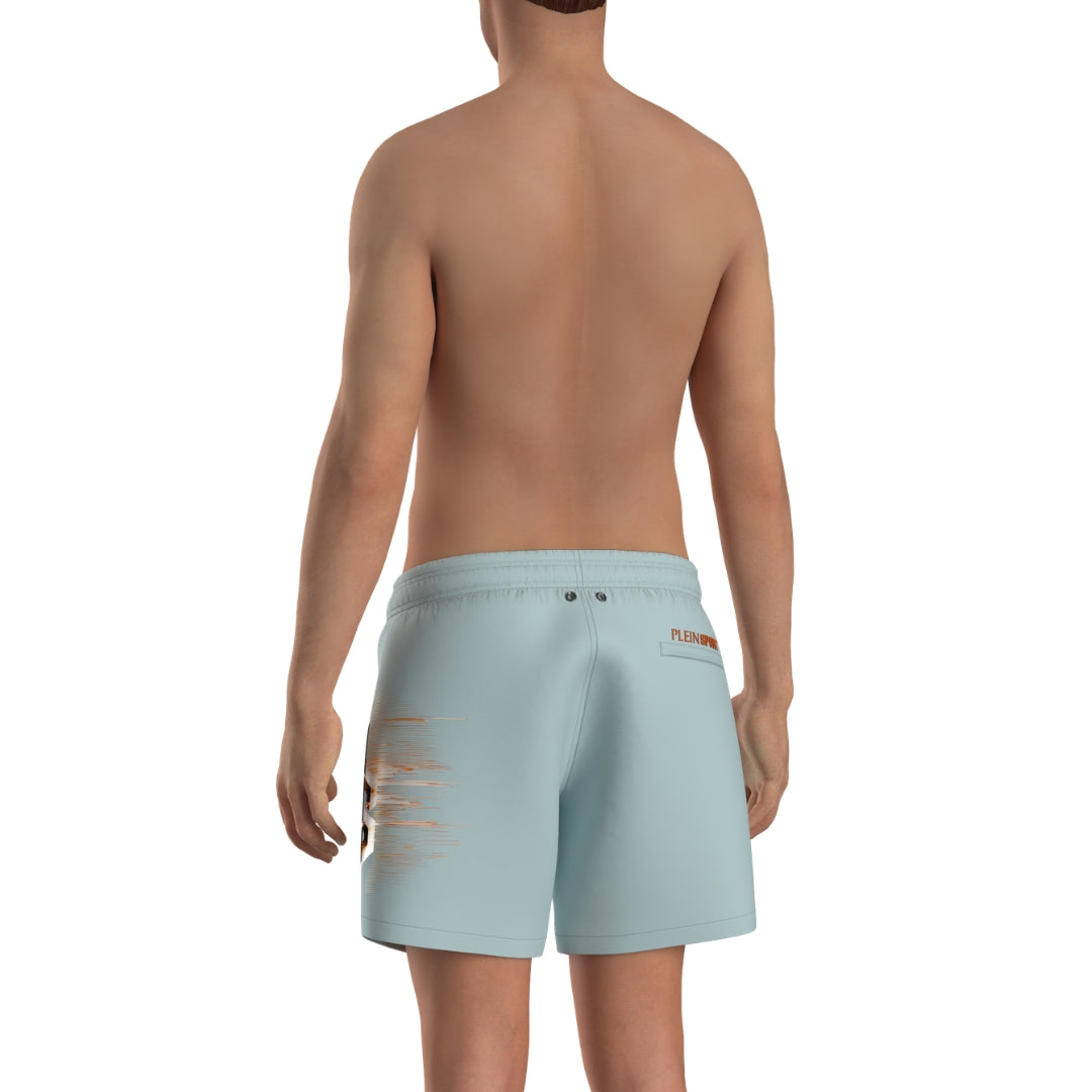 Plein Sport Metallic Logo Medium Boardshort Blue Swim Shorts
