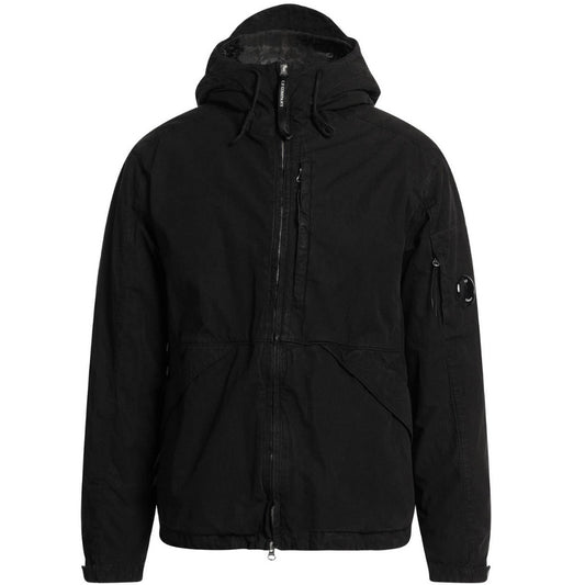C P Company 50 Fili Rubber Hooded Black Jacket