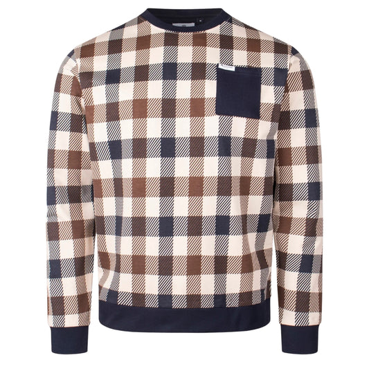 Aquascutum Active Macro Iconic Pocket Crewneck Navy Blue Sweatshirt