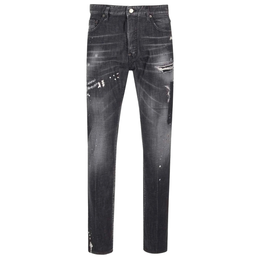 Dsquared2 642 Denim Paint Splash Black Denim Pants Mens