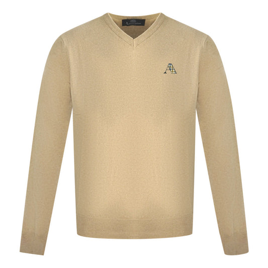 Aquascutum A Logo Beige V Neck Jumper