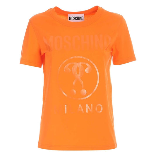 Moschino Double Question Mark Monotone Logo Orange T-Shirt