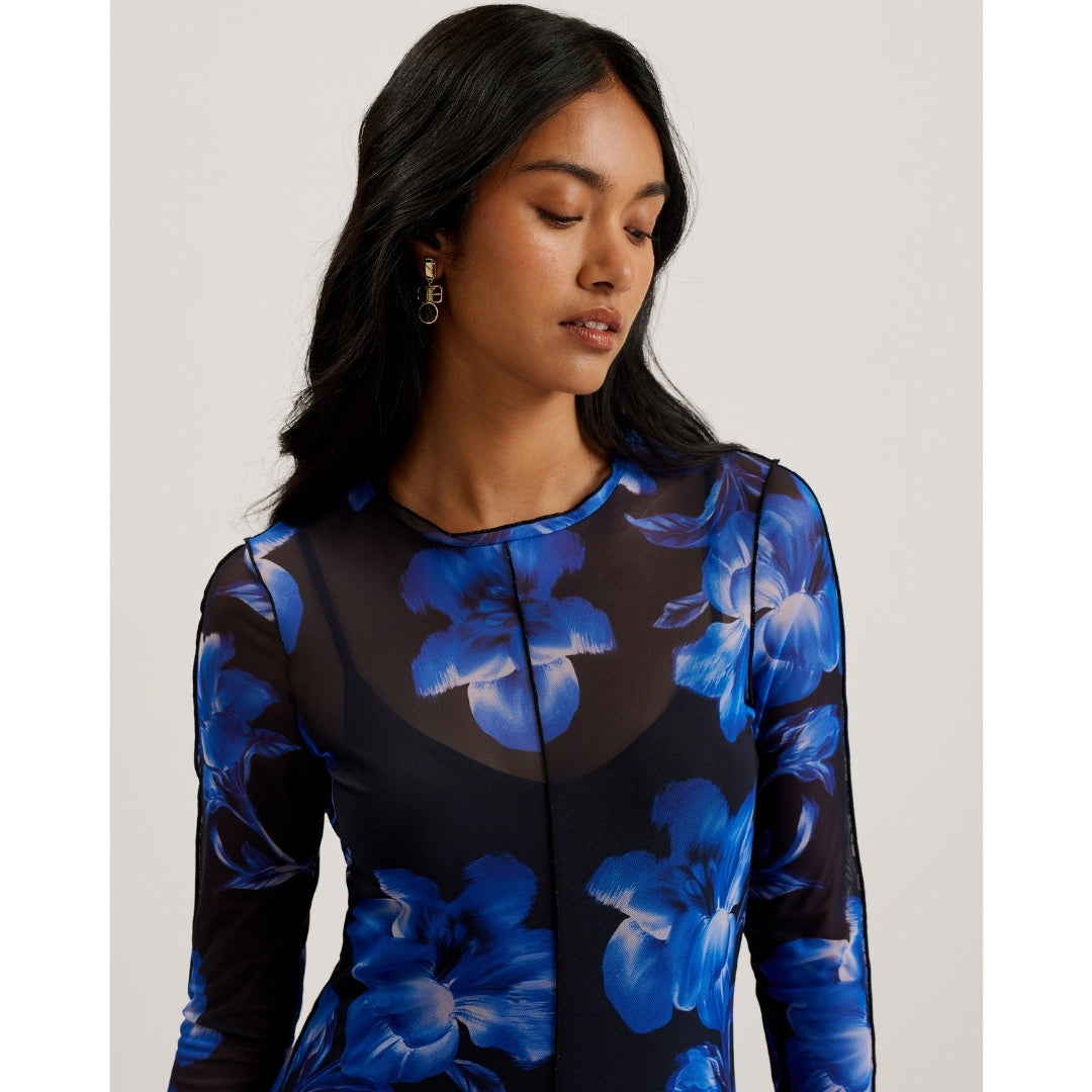 Ted Baker WMD ROZEEN Mesh Long Sleeve Printed Midi