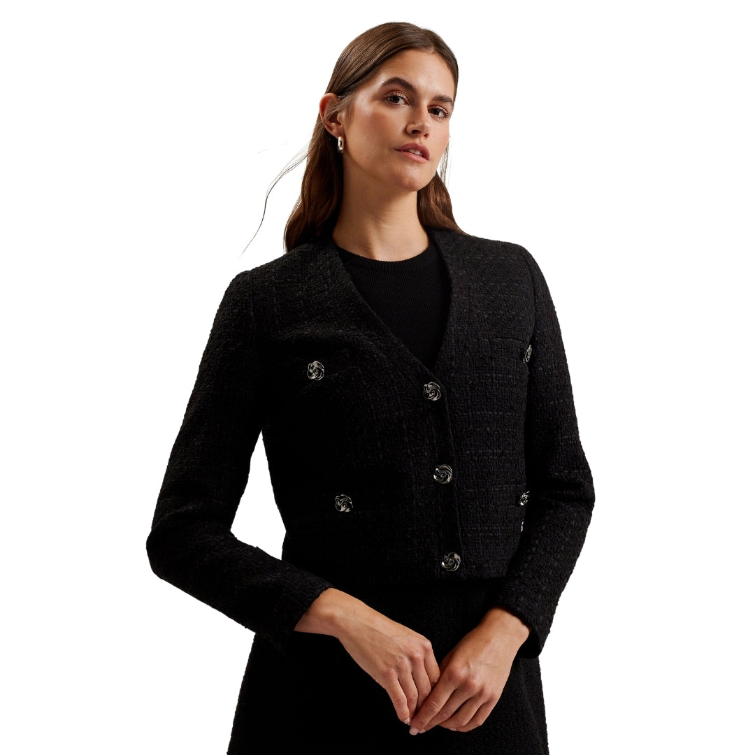 Ted Baker WMH KOMA Rose Button Cropped Boucle Tail