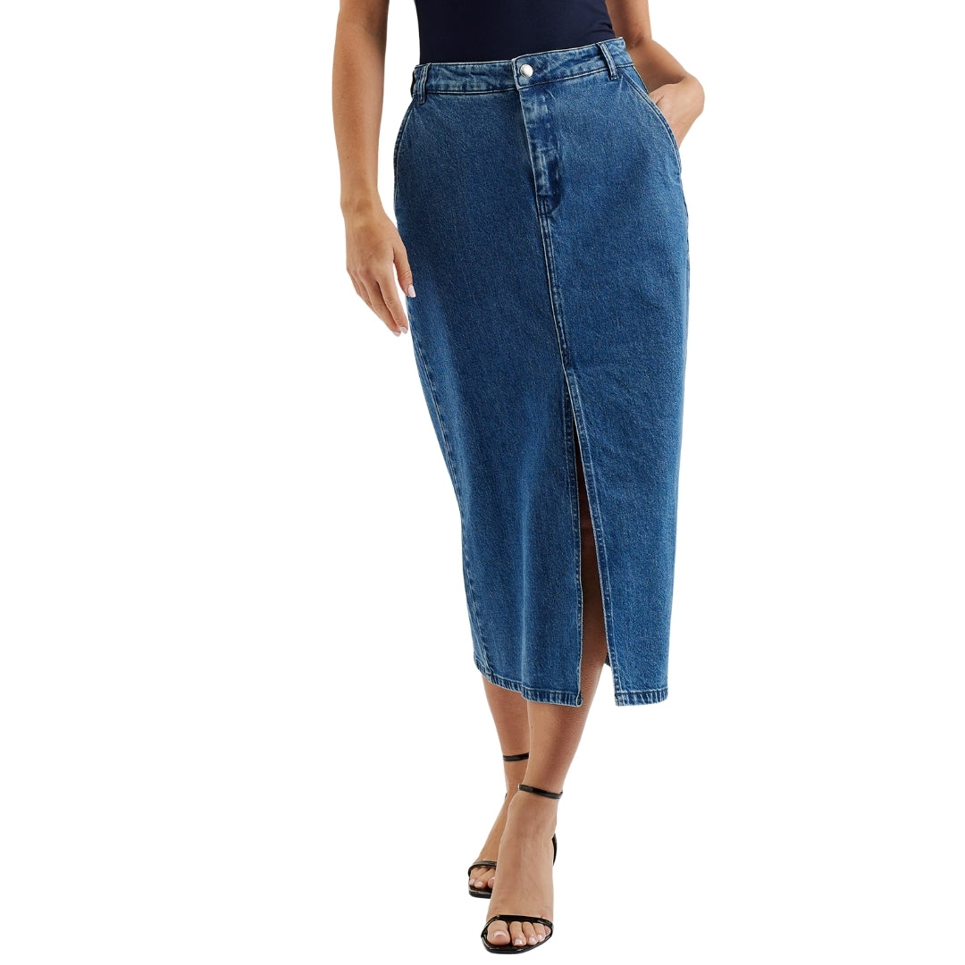Ted Baker WMP HELODA Denim Midi Skirt with Centre 6