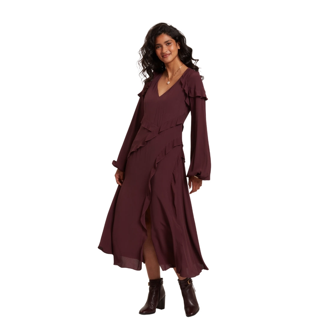 Ted Baker Long Sleeve Midi Dress With Frill Detail
