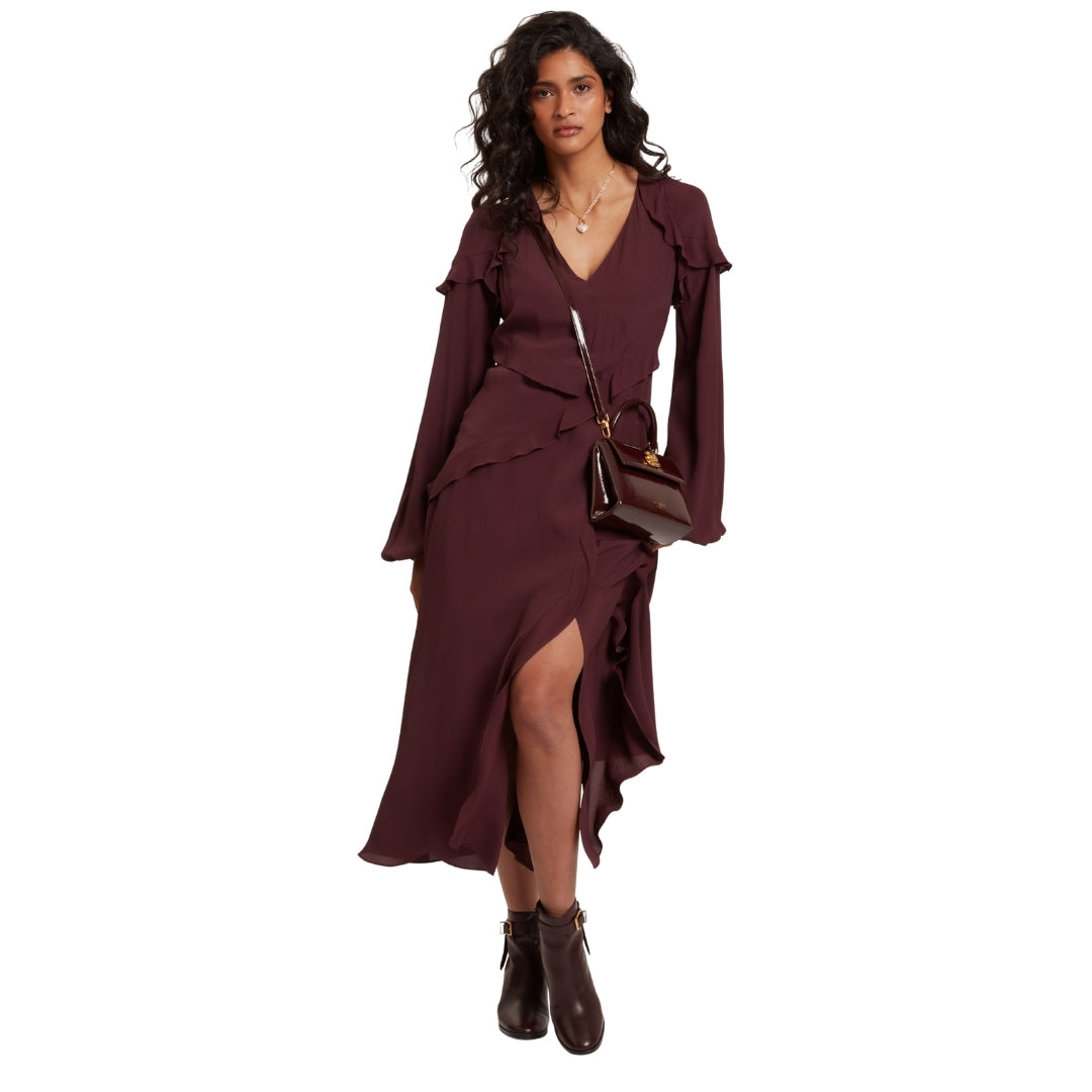 Ted Baker Long Sleeve Midi Dress With Frill Detail