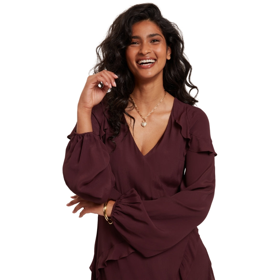Ted Baker Long Sleeve Midi Dress With Frill Detail