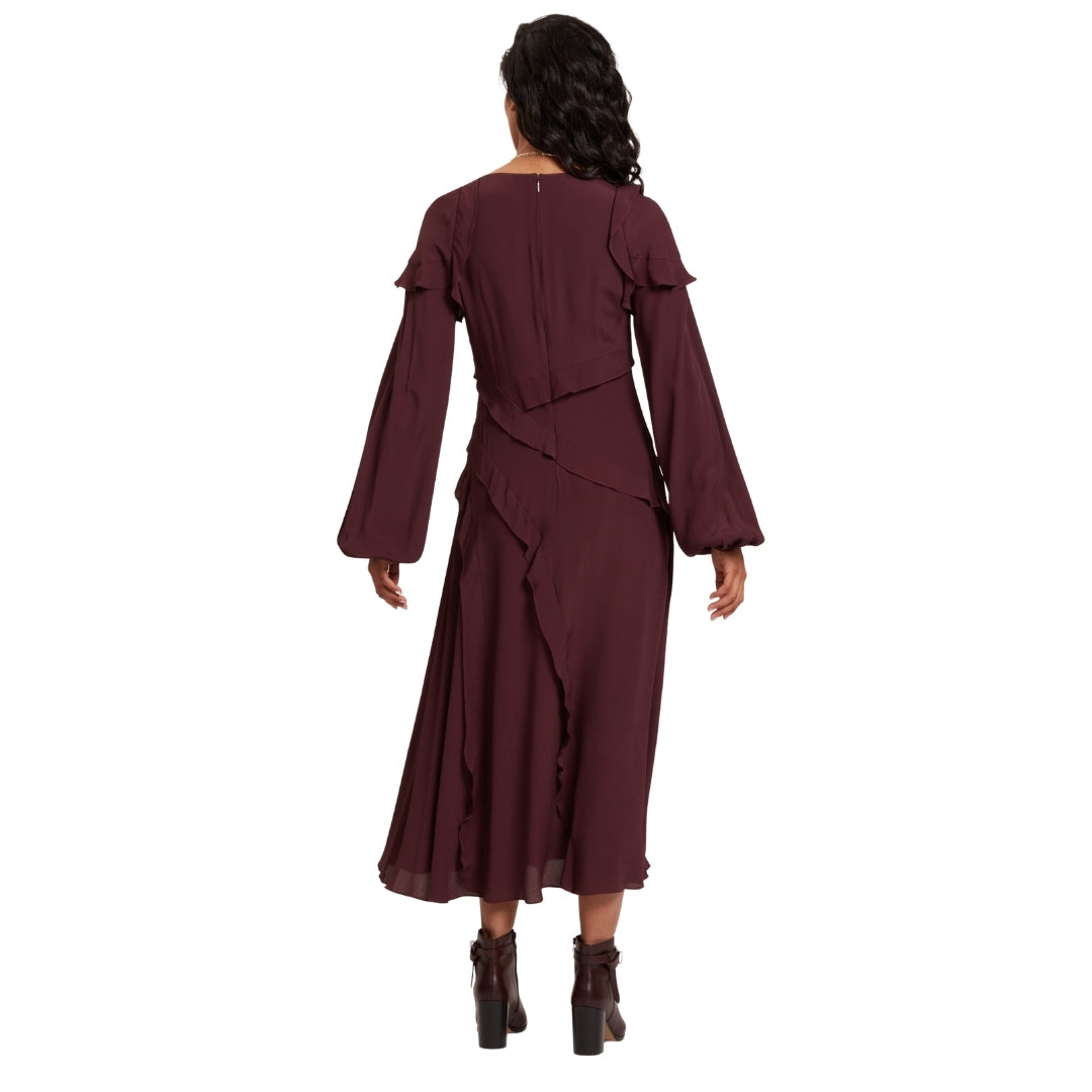 Ted Baker Long Sleeve Midi Dress With Frill Detail