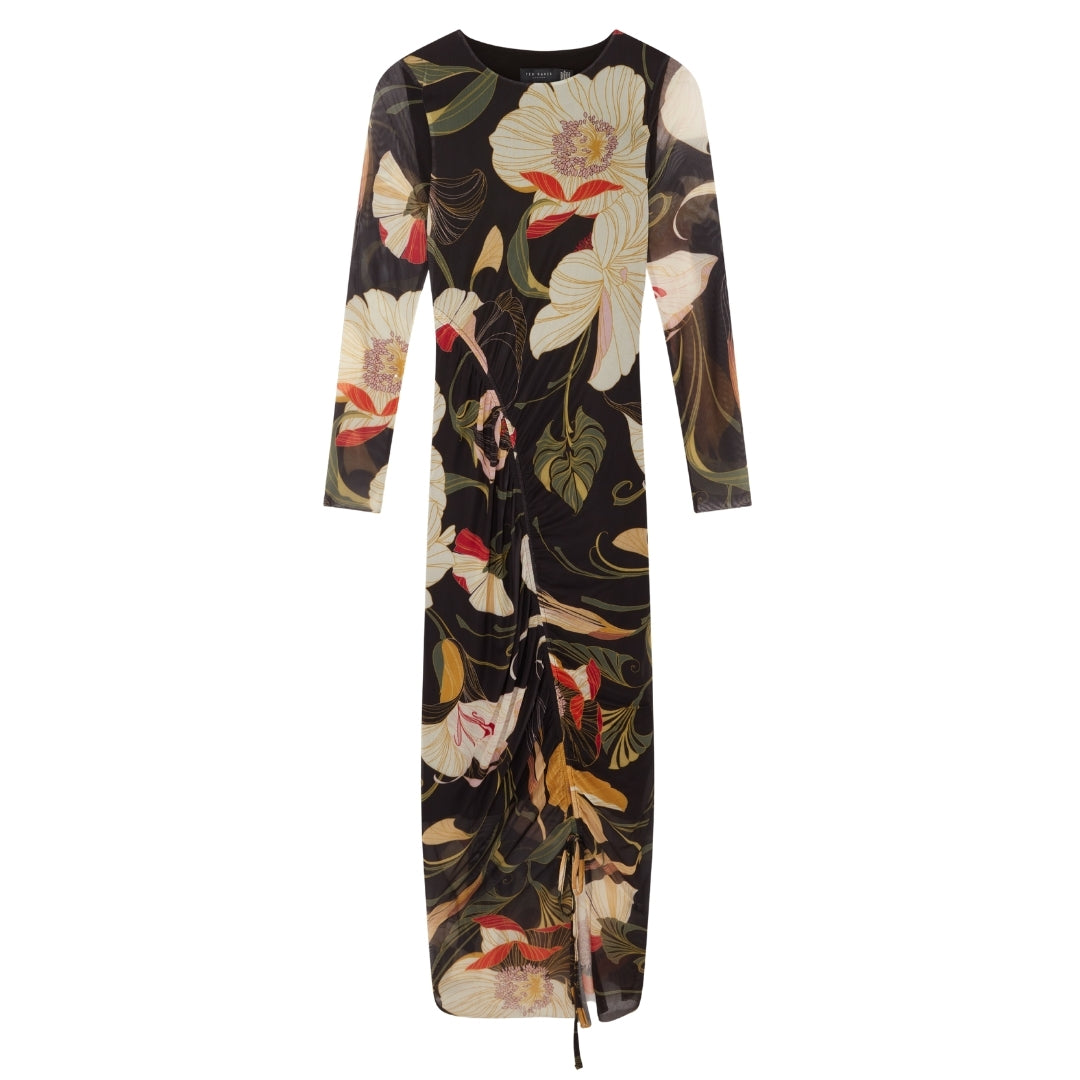Ted Baker Printed Mesh Bodycon Gathered Midi Dress