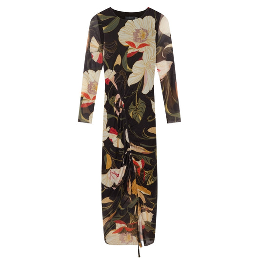 Ted Baker Printed Mesh Bodycon Gathered Midi Dress