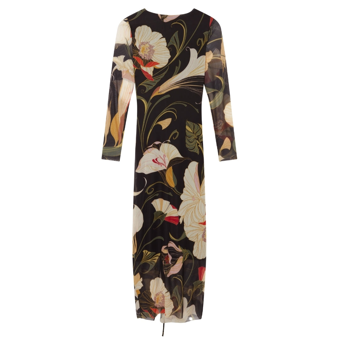 Ted Baker Printed Mesh Bodycon Gathered Midi Dress