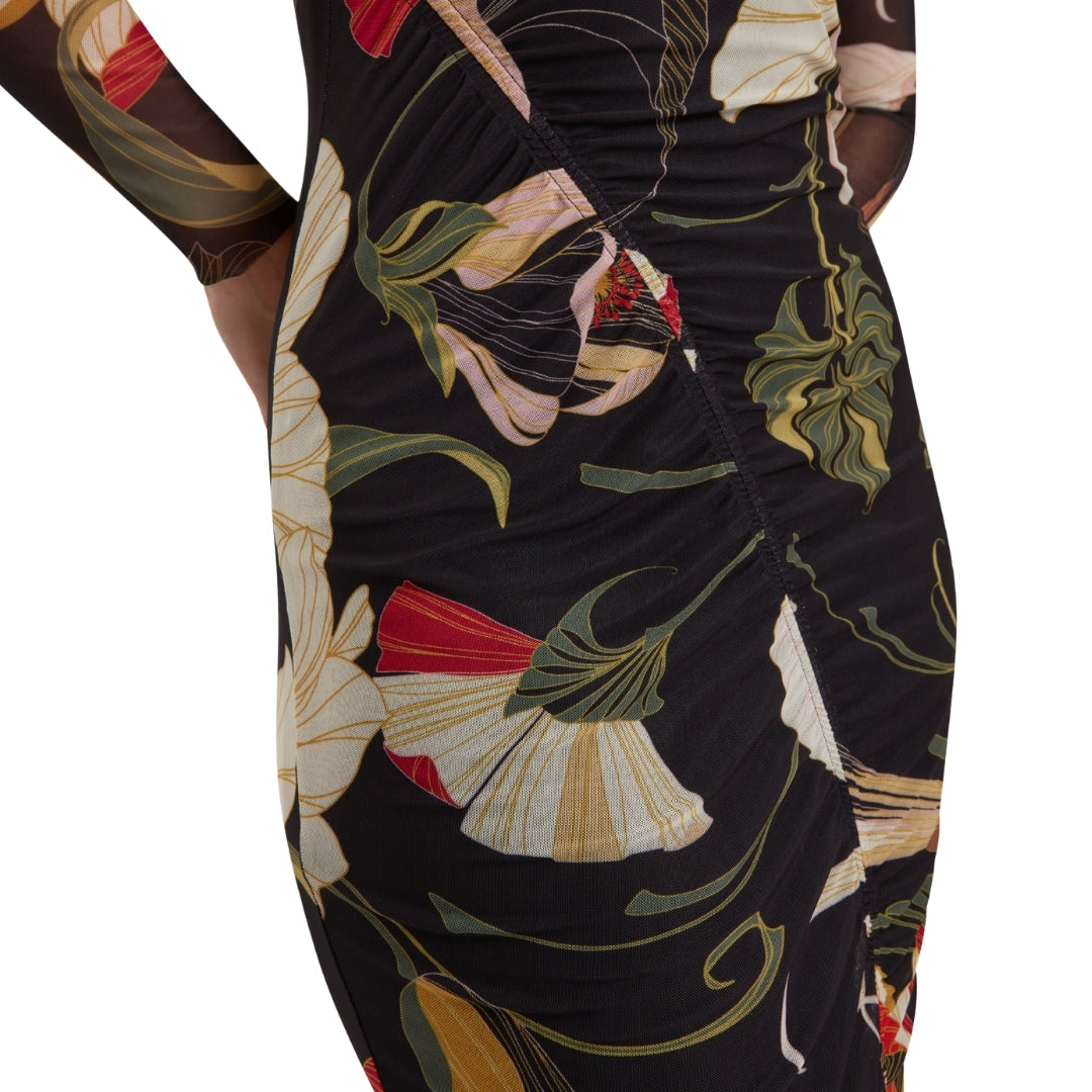 Ted Baker Printed Mesh Bodycon Gathered Midi Dress