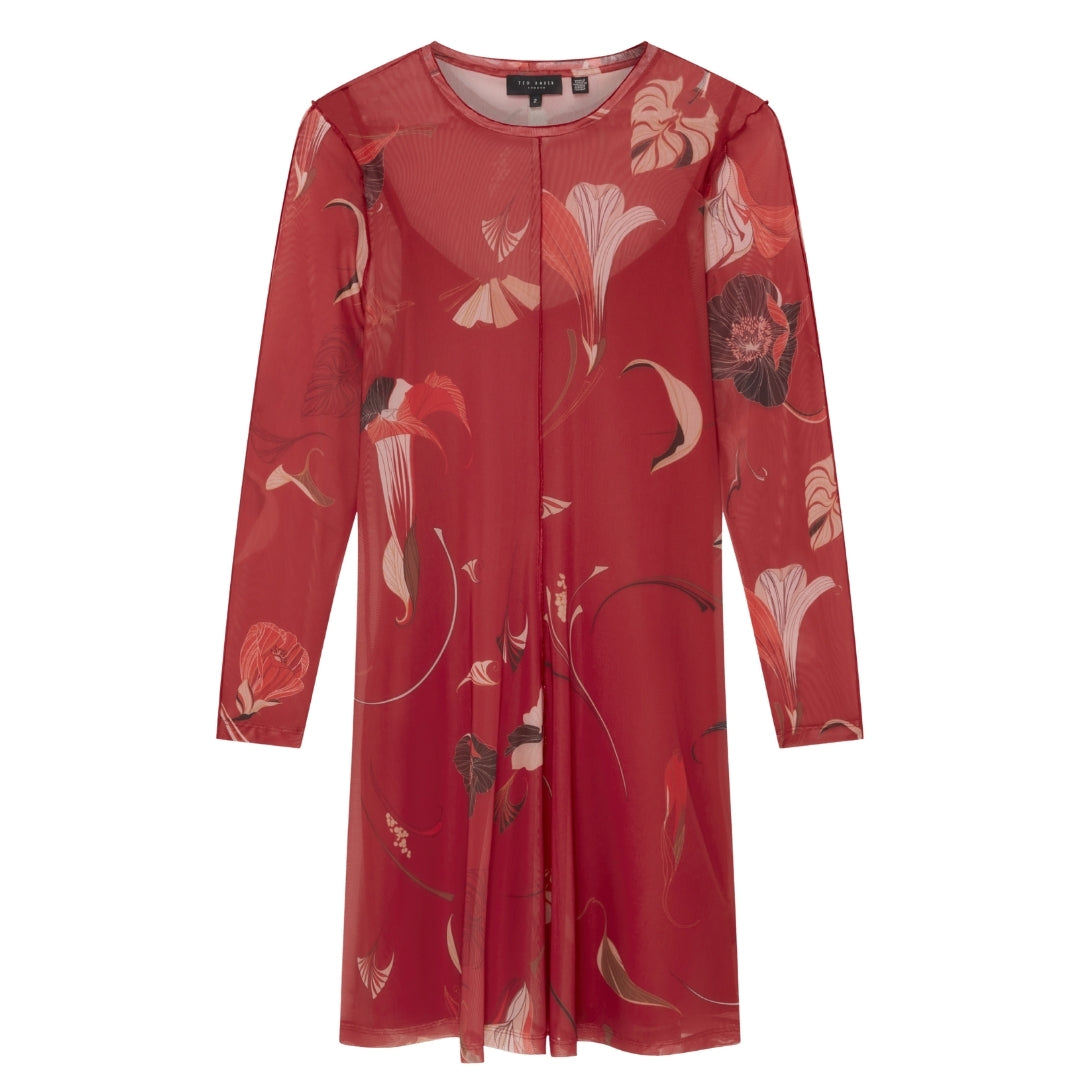 Ted Baker Mesh Long Sleeve Printed Midi Dress