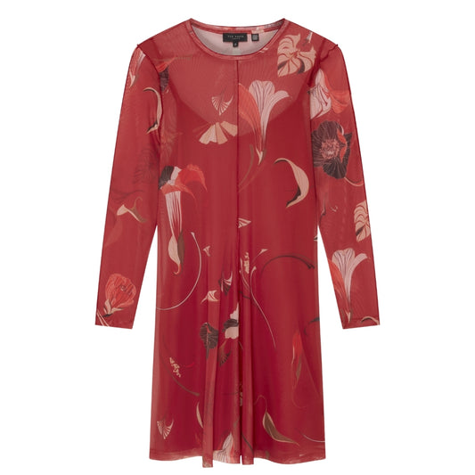 Ted Baker Mesh Long Sleeve Printed Midi Dress
