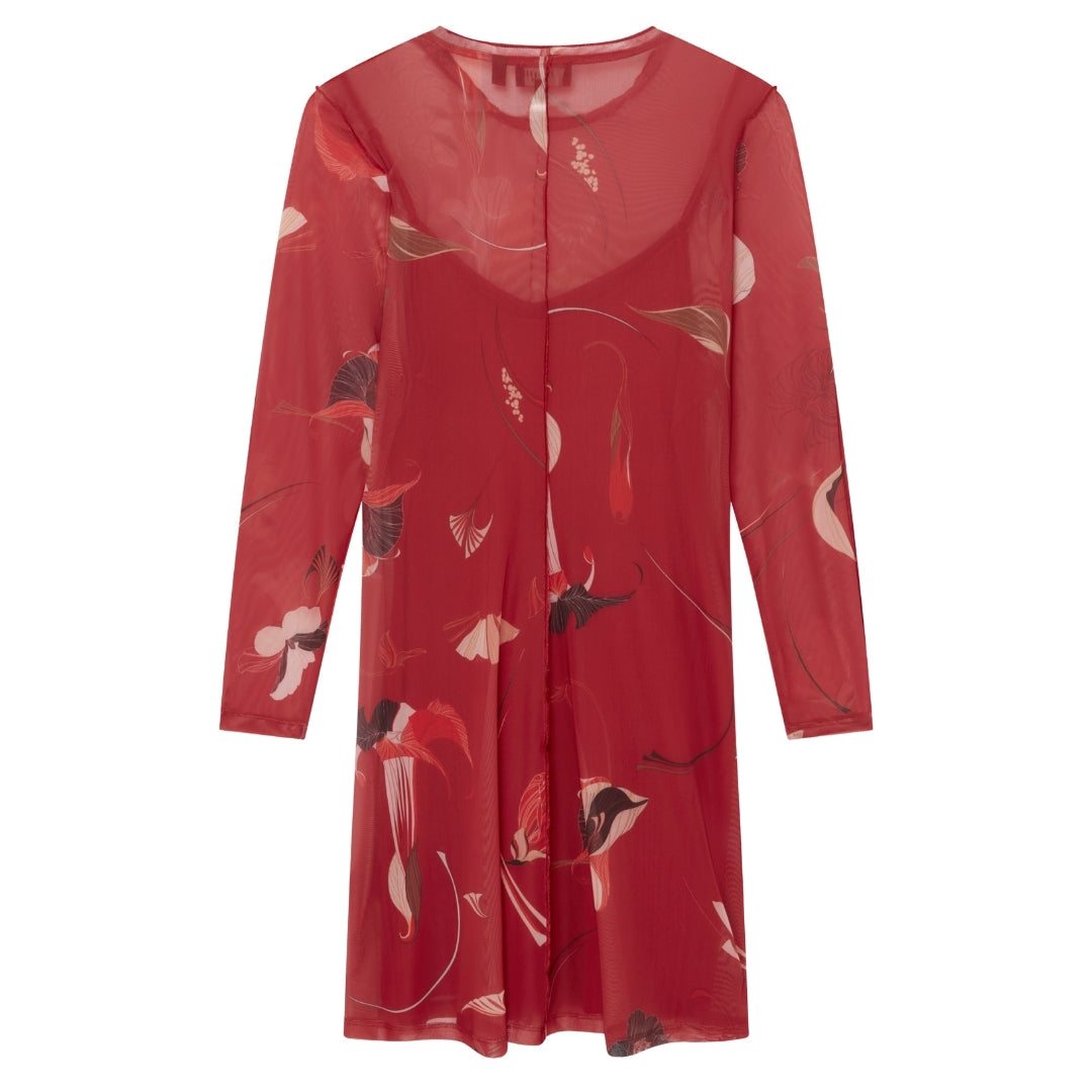 Ted Baker Mesh Long Sleeve Printed Midi Dress