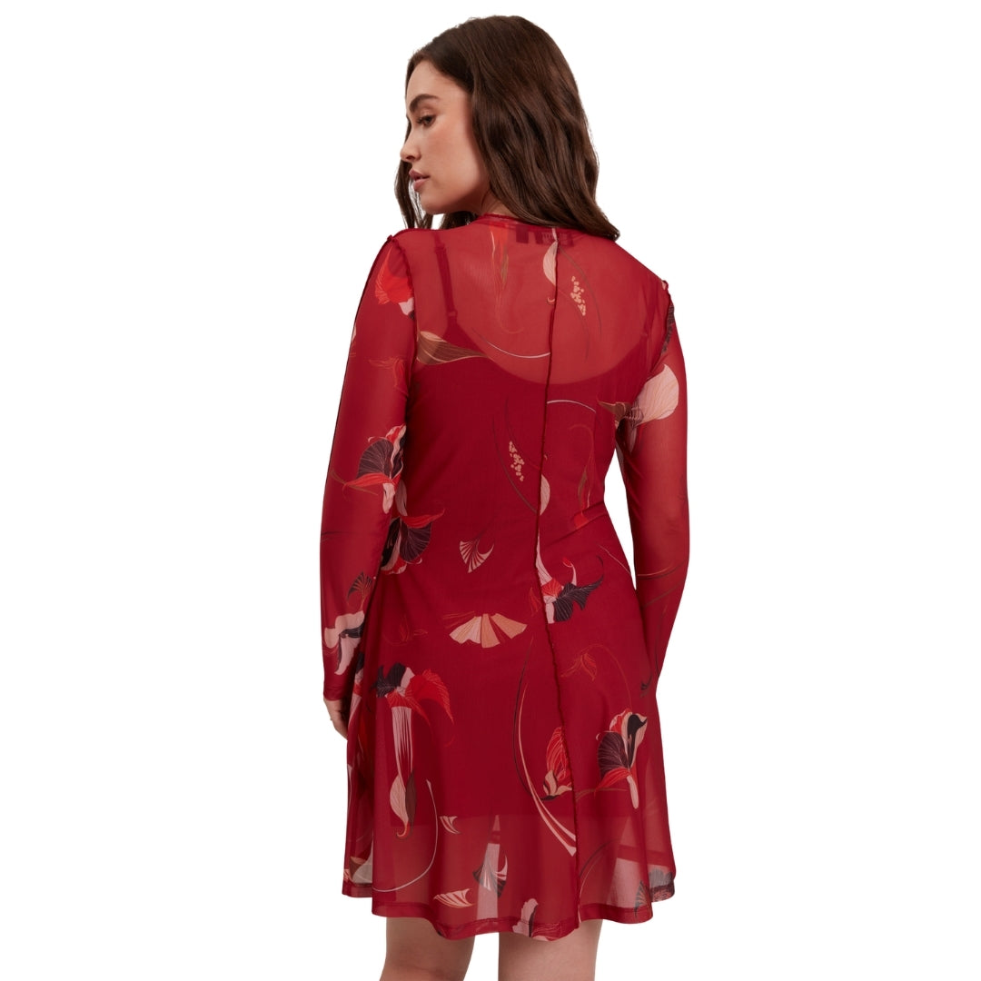 Ted Baker Mesh Long Sleeve Printed Midi Dress